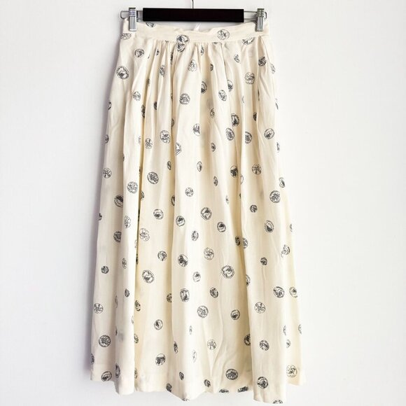 Perry Ellis Portfolio Coin Print Silk Blend Midi Skirt 6 - Picture 1 of 13